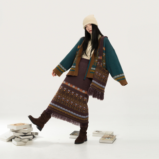 织造司[牧诗]国风毛衣开衫外套女2025新款针织高领打底衫半身裙子