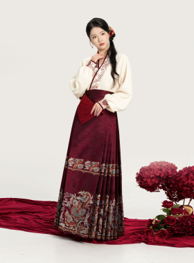 织造司[脂玉]明制红色锦鲤马面裙汉服女宋绣花飞机袖开衫上衣外套