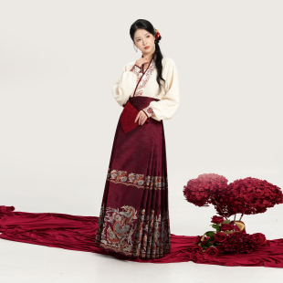 织造司[脂玉]明制红色锦鲤马面裙汉服女宋绣花飞机袖开衫上衣外套