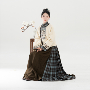 织造司[薄巧琵琶]新中式羊毛呢刺绣圆领外套立领衬衫一片式马面裙