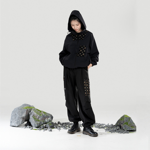 织造司[观川海]轻中式户外风连帽冲锋衣外套宽松直筒裤工装裤长裤