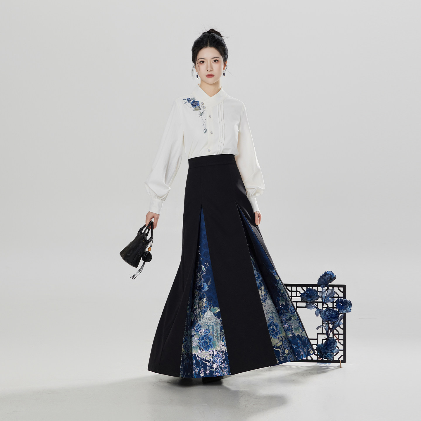 织造司[芙蓉灯]新中式国风衬衫女高级感衬衣改良三裥裙半身裙套装