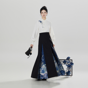 织造司[芙蓉灯]新中式国风衬衫女高级感衬衣改良三裥裙半身裙套装
