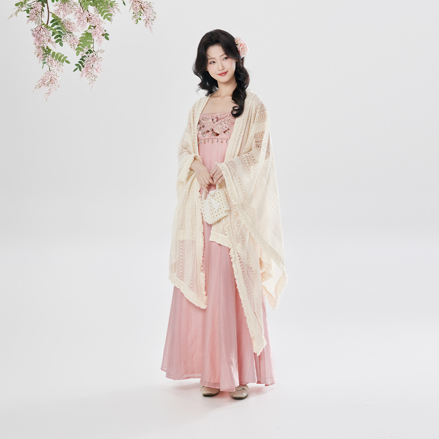 织造司[茉莉山茶]新中式针织披肩搭国风绣花吊带连衣裙女改良汉服图片