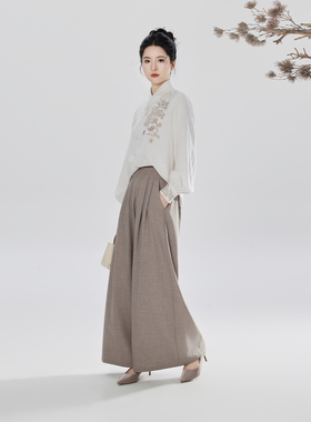 织造司[松玉]新中式国风长袖衬衫上衣改良宋裤汉服百褶裙半身裙女