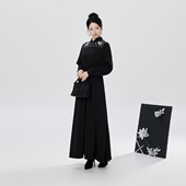 立领黑色国风连衣裙冬装 新中式 高级感气质感长裙女 月下曲 织造司