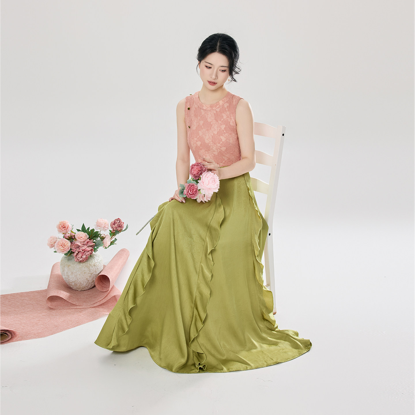 织造司[春芜辞]新中式国风针织开衫外套无袖连衣裙女破裙改良汉服