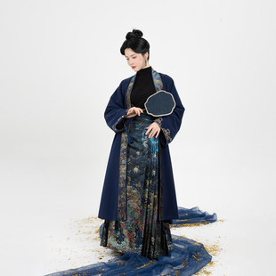 织造司 原创明制妆花织金马面裙汉服星晓改良长褙子呢子大衣 月神