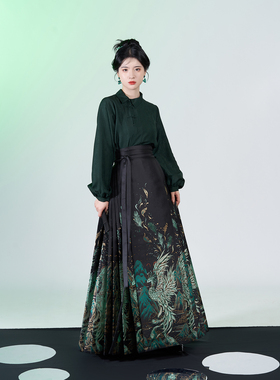 青羽织造司原创明制汉服半高领衬衫上衣仿妆花马面裙套装2025新款