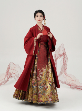 锦凤织造司原创明制宋汉服国风交领衬衫红色马面裙婚服敬酒服新娘