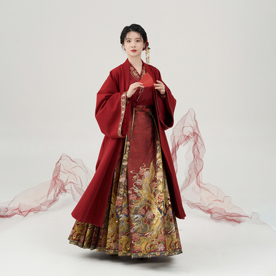 锦凤织造司原创明制宋汉服国风交领衬衫红色马面裙婚服敬酒服新娘