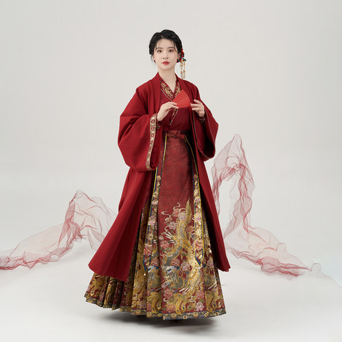 锦凤织造司原创明制宋汉服国风交领衬衫红色马面裙婚服敬酒服新娘