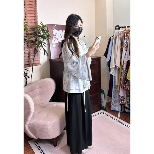 织造司原创晋制汉服水墨国风交领齐腰罩衫上衣百搭短袖T恤阔腿裤