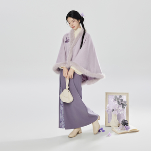 织造司[花漾藏书]新中式斗篷披肩外套上衣女半高领毛衣秋冬半身裙