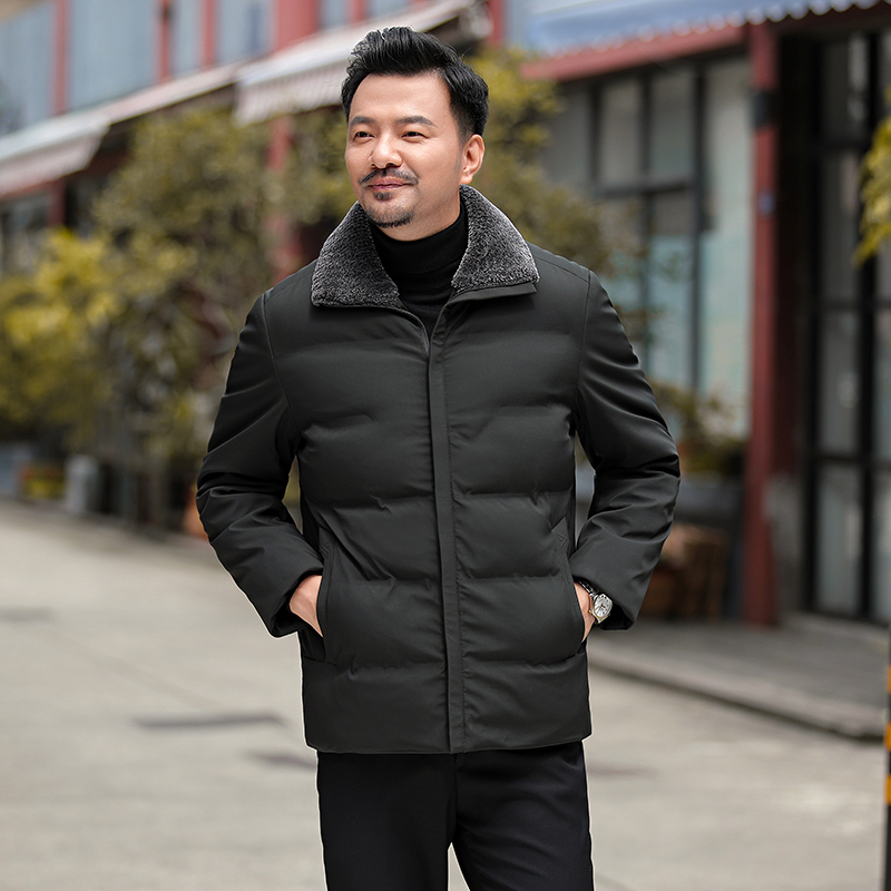 中老年男加绒加厚翻领短款棉衣爸爸冬季羊羔领保暖外套父亲小棉袄