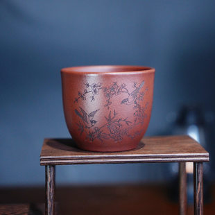 双鸟喜闹主人杯原矿龙血砂泡茶杯手工功夫茶杯批发宜兴紫砂品茗杯