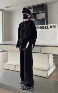 诗歌兰2026春款女装 5897时髦慵懒风韩系简约半拉链卫衣运动套装