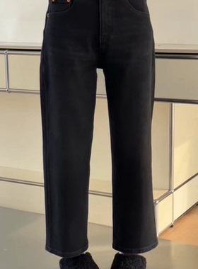 现诗歌兰女装25冬款 15083简约时髦潮流烟管裤加绒刺绣字母牛仔裤