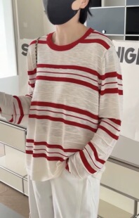 条纹薄款 8009慵懒舒适韩系休闲显瘦长袖 T恤 2026春款 诗歌兰女装