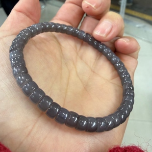 正品纯天然和田玉浓烟紫直切药片6毫米单圈手串链包邮送证书女款
