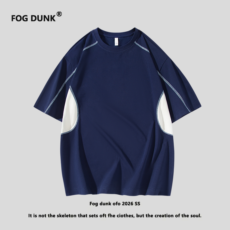 FOG DUNK短袖T恤男女潮牌拼色夏季上衣深蓝色
