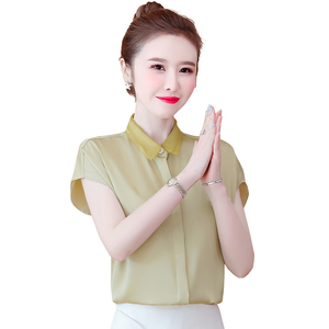 MY3791#雪纺衬衫女夏季短袖2022年新款韩版宽松设计感小众洋气小衫上衣女