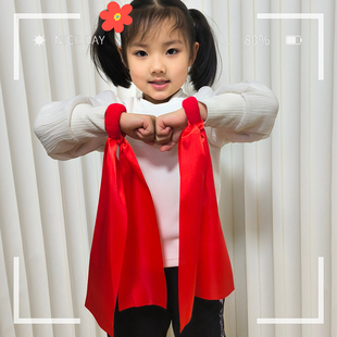 儿童成人红绸彩带红圈松紧发圈绑手环丝带道具舞蹈运动会入场表演