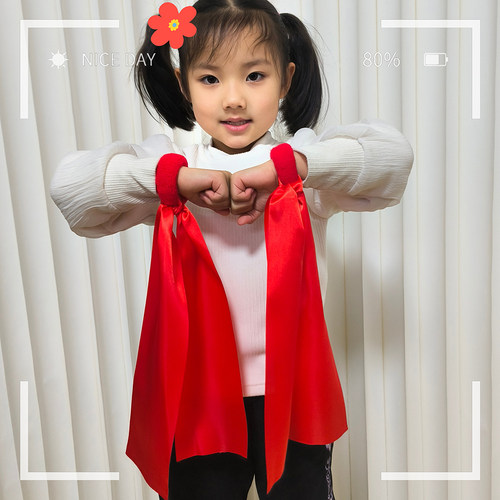 儿童成人红绸彩带红圈松紧发圈绑手环丝带道具舞蹈运动会入场表演