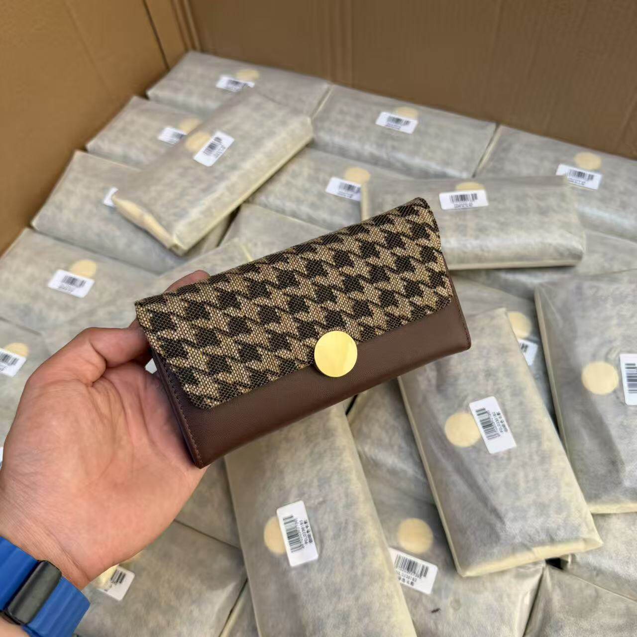 限量几十个！柜价500+！国内公司单~复古千鸟格牛皮长款钱包卡包