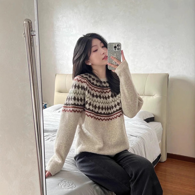 复古提花民族风针织衫女2025冬季