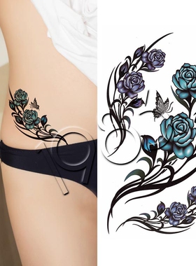 1983纹身贴纸 防水女持久 紫色蓝色玫瑰图腾 性感 臂贴  疤痕遮瑕