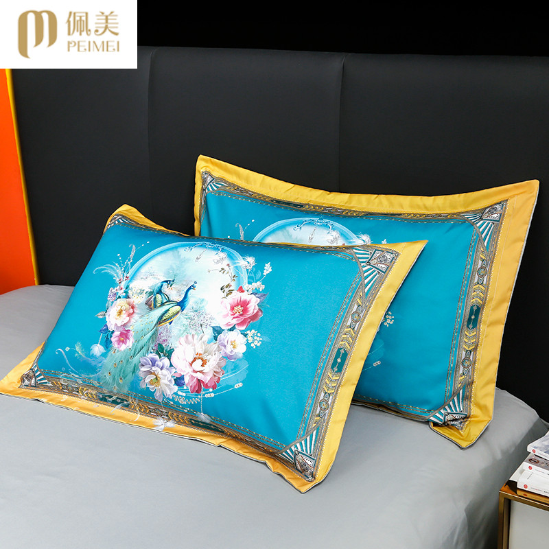 新款水洗柔丝棉单件枕套一对装时尚复古风柔软透气双人枕用枕头罩