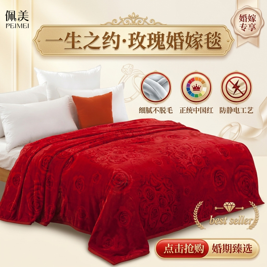 大红色毛毯珊瑚绒加厚法兰绒牛奶绒结婚喜庆拉舍尔盖毯午睡礼品毯
