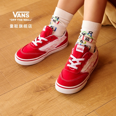 Vans范斯童鞋官方 Brooklyn LS Slip-On红色棋盘格小童板鞋