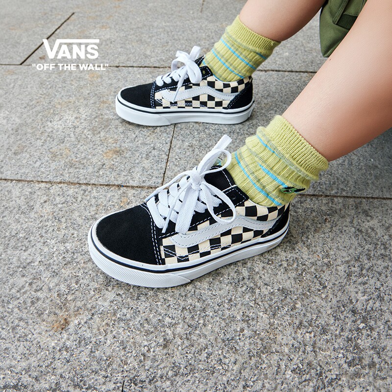 Vans范斯童鞋官方 Old Skool黑白棋盘格中大童板鞋运动鞋