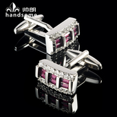 口扣男士 轻奢紫色水晶袖 钉送礼盒 衬衫 袖 扣围镶透白水钻正装 法式