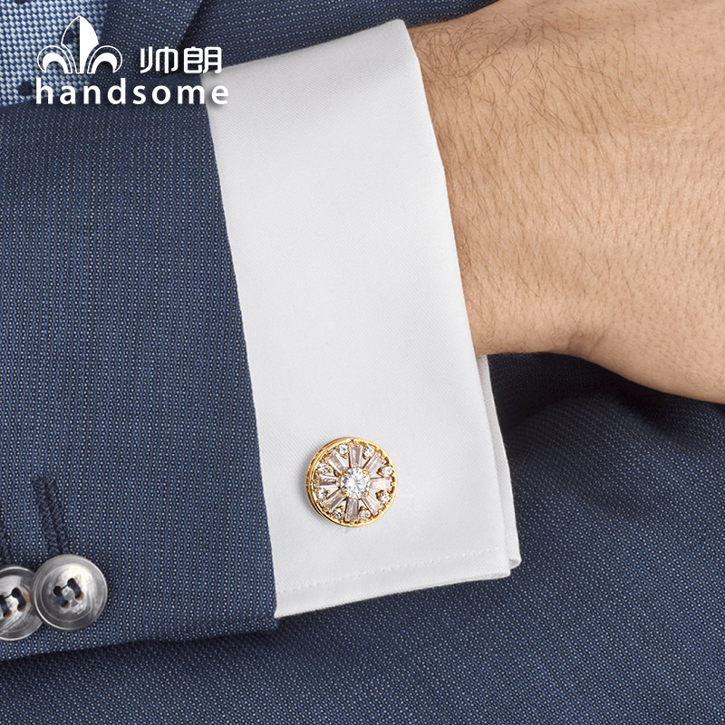 18K金色透白水晶袖扣镶钻石袖钉商务正装法式衬衫袖口扣 送礼盒装|msdalam kategori Aksesori/Belt kulit/Hat/Muffler, cufflink - dari Buy2taobao.com untuk memberikan perkhidmatan ejen Taobao profesional membeli