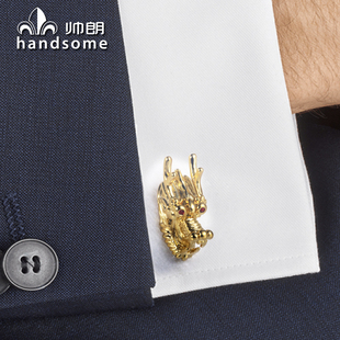 立体创意造型龙袖扣镀金镶钻法式衬衫袖口扣男士袖钉正装百搭盒装