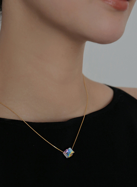 升级版炫彩方糖项链女简约百搭