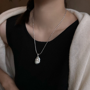 原创天然珍珠巴洛克吊坠项链S925银锁骨链女高级感轻奢小众设计款