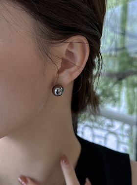 大溪地色黑色仿珍珠硅胶无耳洞耳夹通勤精致耳钉耳环简约时尚耳饰