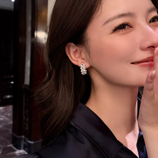 MISS HELEN日系M设计编织繁花耳钉耳夹女珍珠耳环气质冬生日礼物