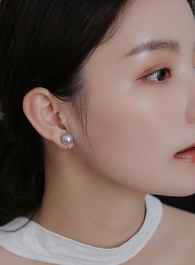 薰衣草浅紫色珍珠新版硅胶刀片耳夹无耳洞施家水晶耳钉耳环耳饰女