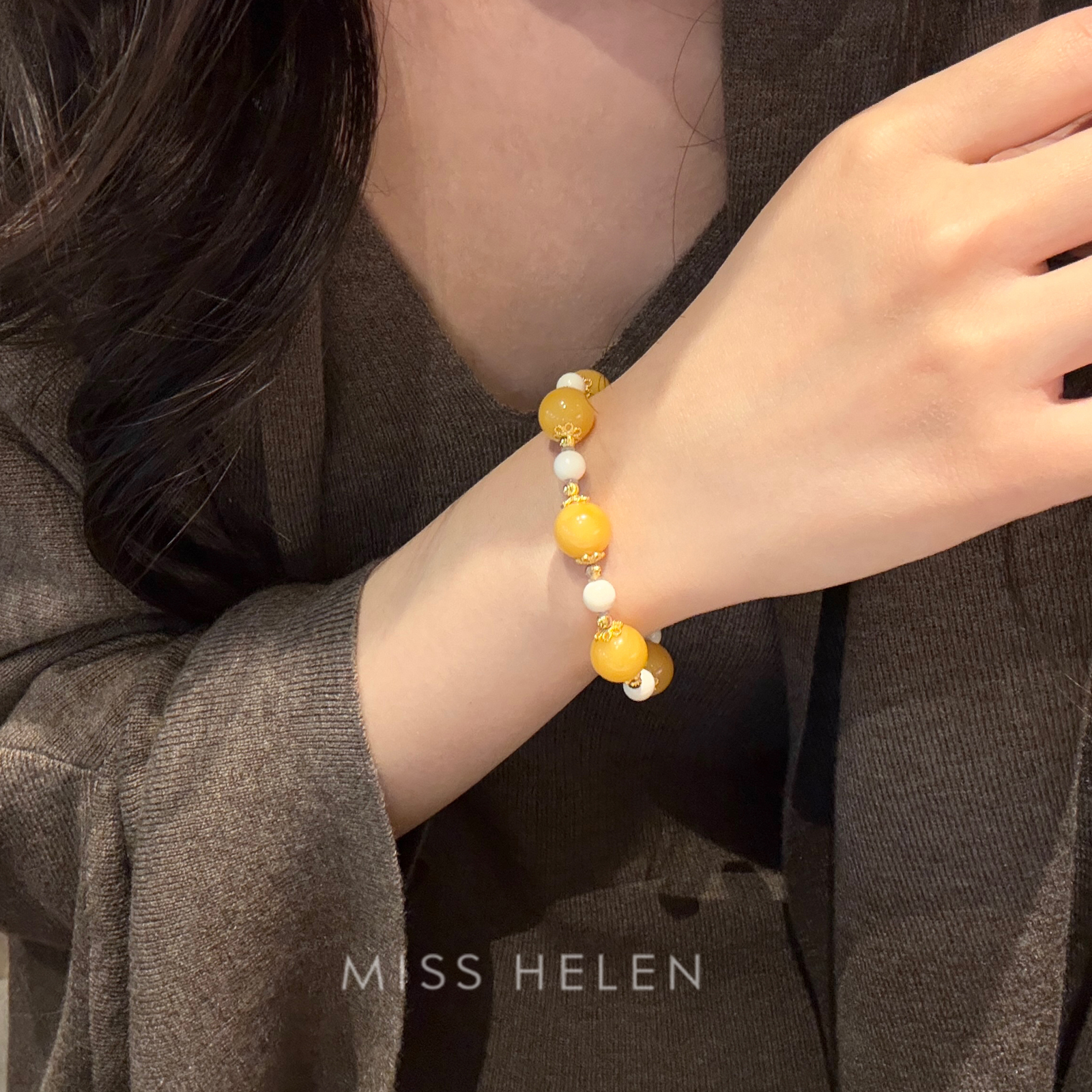 MISS HELEN 秋香蜜蜡手串女精致简约高级百搭设计送闺蜜生日礼物