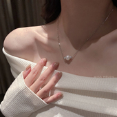 MISS HELEN双层璀璨路路通」S925银项链女单颗珍珠锁骨链百搭新款