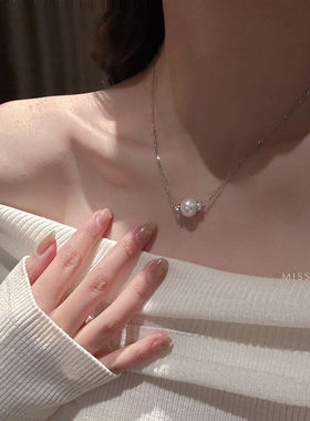 MISS HELEN双层璀璨路路通」S925银项链女单颗珍珠锁骨链百搭新款