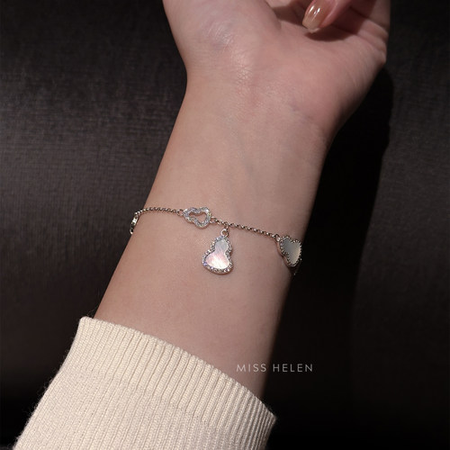 MISS HELEN珠宝级白贝母葫芦」S925银手链女叠戴百搭微镶锆石精致