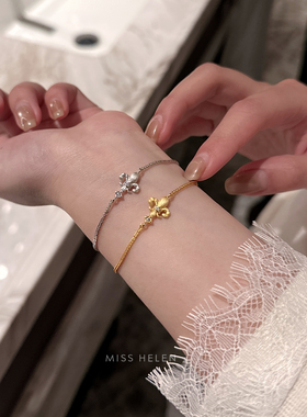 MISS HELEN拉丝鸢尾花」S925银手链女独特小众精致百搭首饰锆石