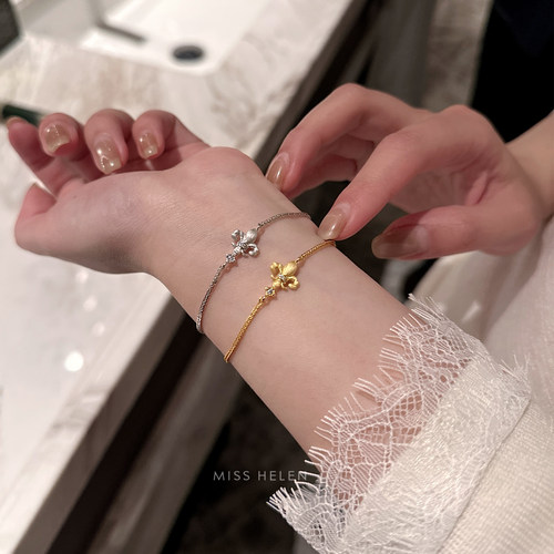 MISS HELEN拉丝鸢尾花」S925银手链女独特小众精致百搭首饰锆石