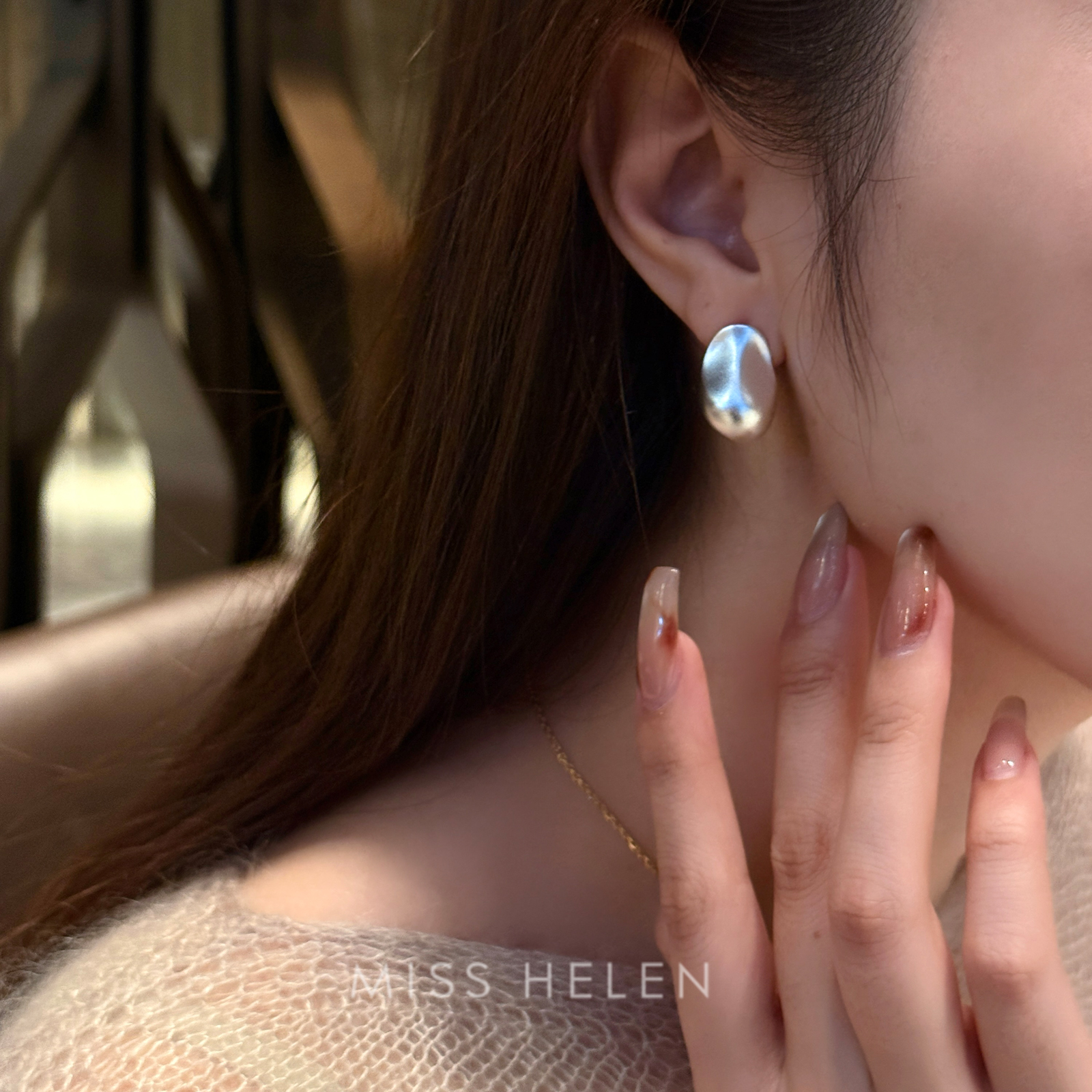 12/08 20点新品95折 金银巴洛克耳钉女无痛耳夹磨砂质感小众百搭